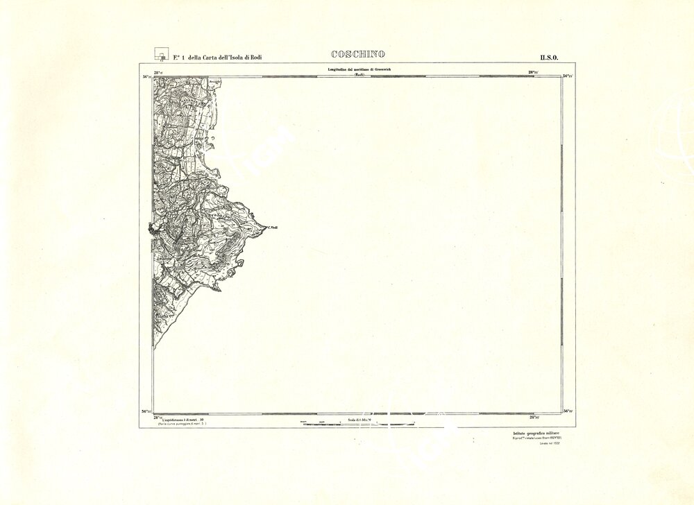 CARTA TOPOGRAFICA DELL'ISOLA DI RODI (ATLANTE) - Tavola 2 - Coschino
