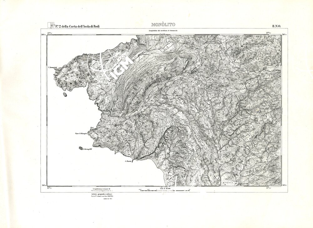 CARTA TOPOGRAFICA DELL'ISOLA DI RODI (ATLANTE) - Tavola 12 - Monolito