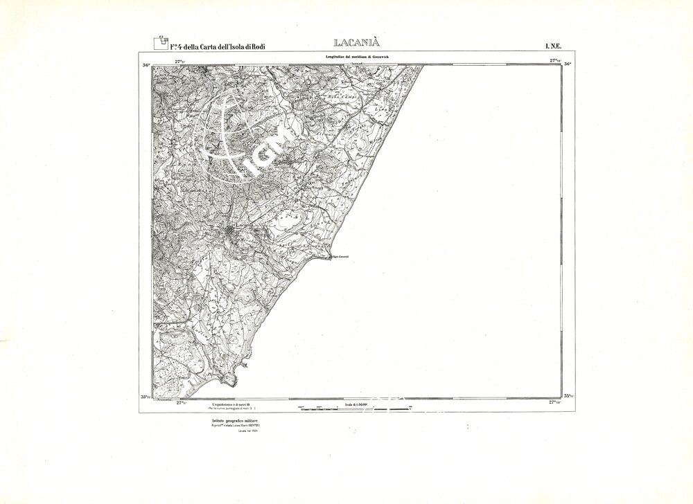 CARTA TOPOGRAFICA DELL'ISOLA DI RODI (ATLANTE)- Tavola 19 - Lacania