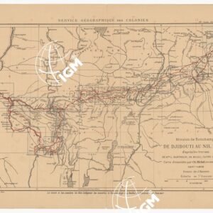 MISSION DE BONCHAMPS DE DJIBOUTI AU NIL BLANC D'APRES LES TRAVAUX DE M.RS L. BARTHOLIN, CH. MICHEL, FAIVRE ET M. POTTER. CARTE D'ENSEMBLE PAR CH. MICHEL SECOND DE LA MISSION 1897 - 1898 DESSIN DE J. HANSEN - Quadro d'unione