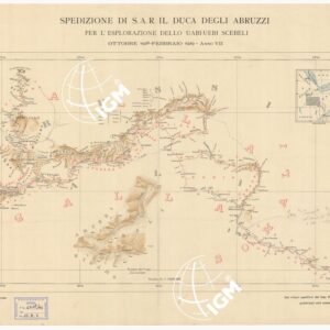 CARTA ITINERARIA DELLA SPEDIZIONE DI S.A.R. LUIGI DI SAVOIA DUCA DEGLI ABRUZZI PER L'ESPLORAZIONE DELLO UABI-UEBI SCEBELI 1928-1929 - Foglio 2