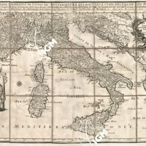 L'ITALIE DISTINGUEE SUIVANT L'ESTANDUE DE TOUS LES ESTATS ROYAUMES, REPUBLIQUES, DUCHES, PRINCIPAUTES ECC. QUI LA PARTAGENTE PRESENTEMENT, TIRE DE TOUS LES MOMOIRES QUI EN ONT PARU JUSQUE AUJOURD'HUI PAR LE SANSON GEOGRAPHE DU ROY A PARIS CHEZ H. JAILLOT.