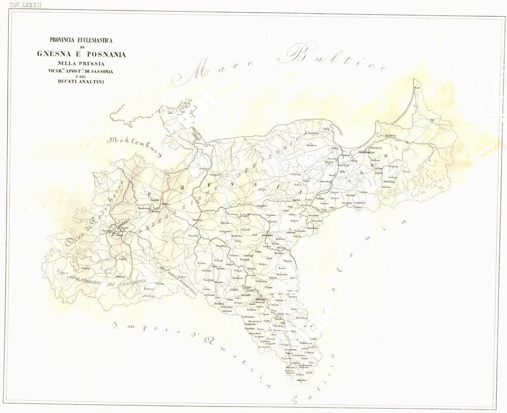 L'Atlante del Petri - Parte II Tavole LXXXII -PROVINCIA ECCLESIASTICA DI GNESNA E POSNANIA NELLA PRUSSIA VICAR.TI APOST.CI DI SASSONIA E DEI DUCATI ANALTINI.