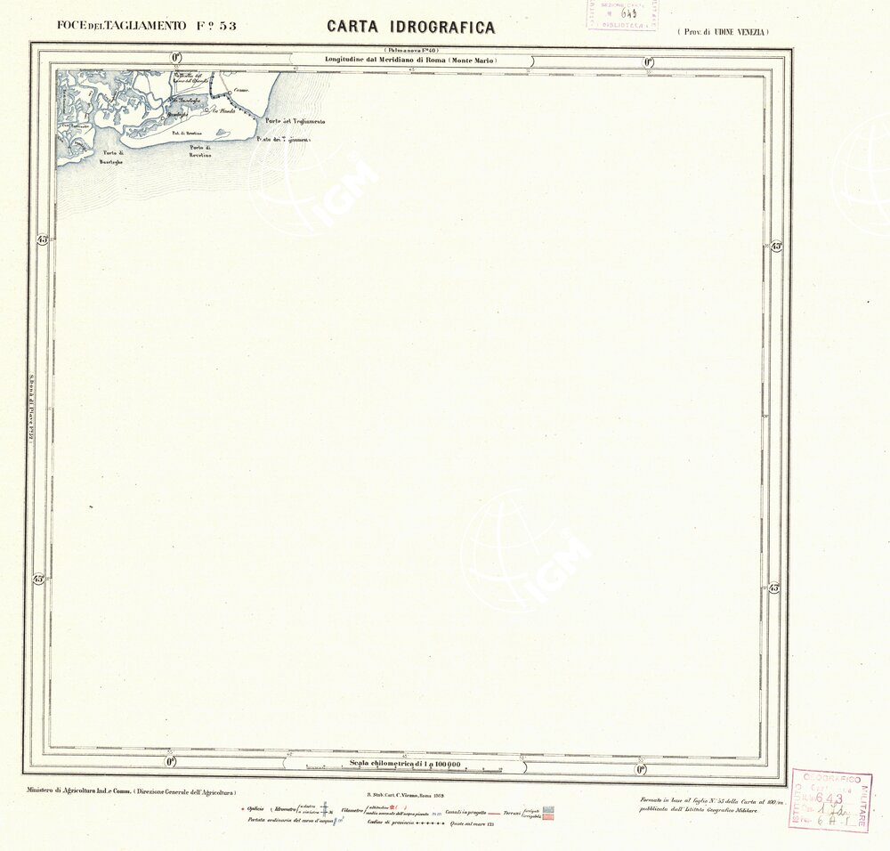 CARTA IDROGRAFICA DEL REGNO D'ITALIA - Foglio 53 - Foce del Tagliamento