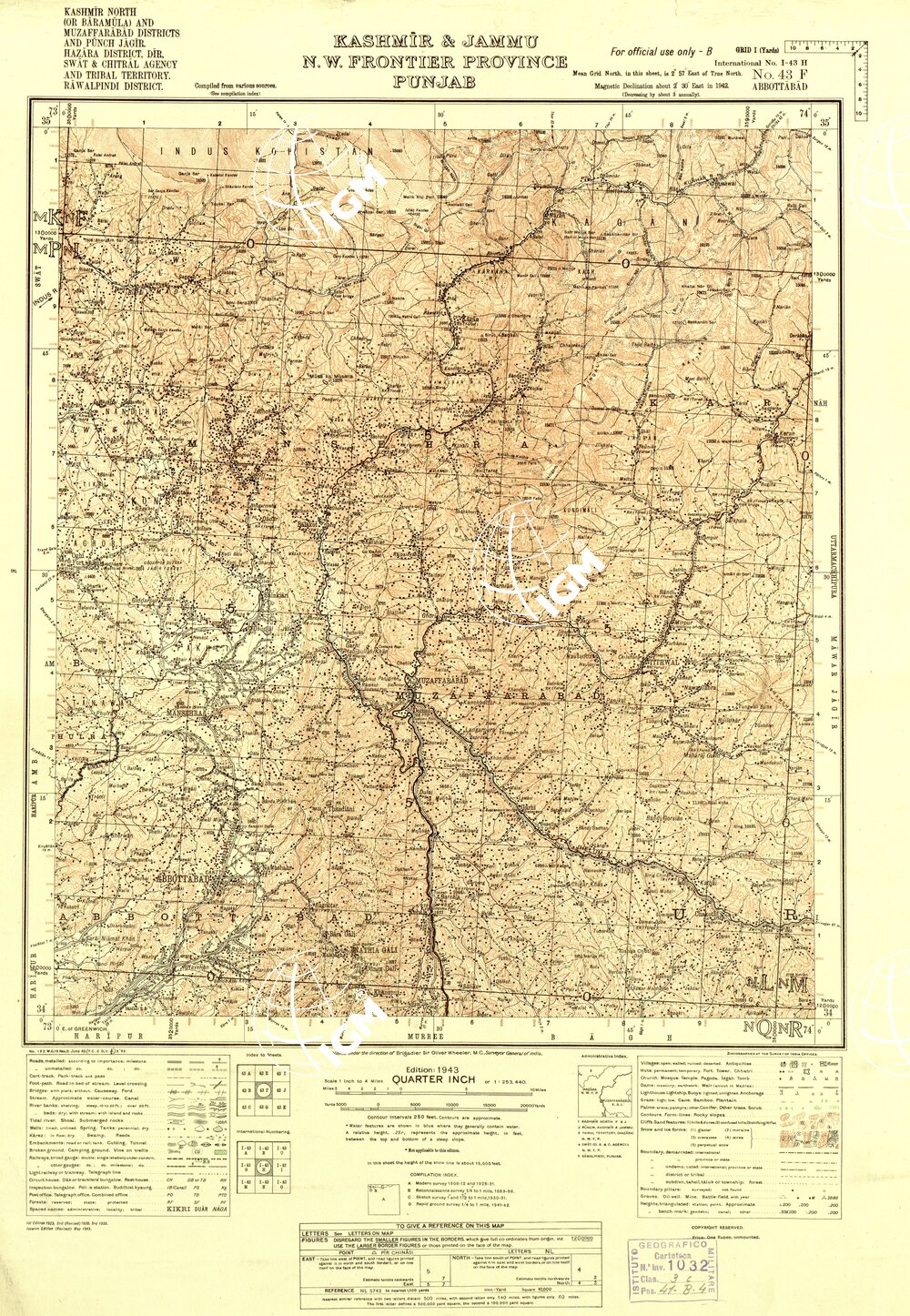 KASHMIR & JAMMU N. W. FRONTIER PROVINCE PUNJAB" - ABBOTTABAD F° No.43.F