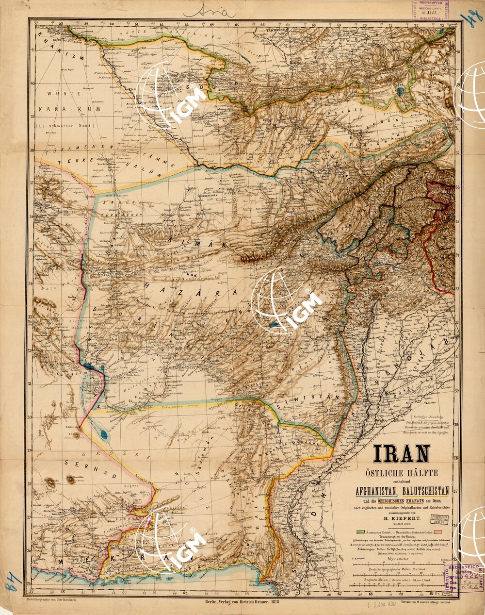 KARTE VON IRAN OESTLICHE HALFTE AFGHANISTAN, BALUTSCHISTAN UND DIE OZBERGISCHEN KHANATE AM OXUS - Fronte e Retro