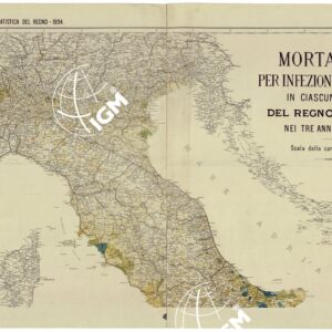 CARTA INDICANTE LA MORTALITA' PER INFEZIONE MALARICA IN CIASCUN COMUNE DEL REGNO D'ITALIA NEGLI ANNI 1890-91-92 - FOGLIO 1