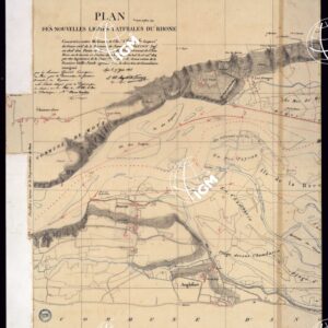 TABLEAU D'ASSEMBLAGE DE CARTE DES BASSINS INONDABLES DU RHONE ET DU GUIERS RELATIVE AUX LIGNES LATERALES LEVEE ET DESSINEE A' L'ECHELLE D'UN 5.000 ME PAR LES CAP. NES DU GENIE CIVIL MELANO ET BAGETTI - BASSIN DE CHOUTAGNE - FOGLIO I - PARTE 1.