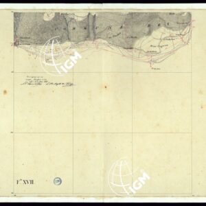 TABLEAU D'ASSEMBLAGE DE CARTE DES BASSINS INONDABLES DU RHONE ET DU GUIERS RELATIVE AUX LIGNES LATERALES LEVEE ET DESSINEE A' L'ECHELLE D'UN 5.000 ME PAR LES CAP. NES DU GENIE CIVIL MELANO ET BAGETTI - FOGLIO XVII.