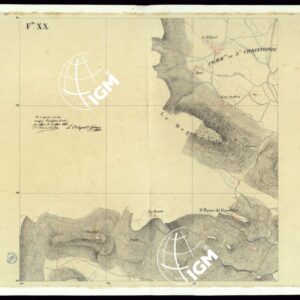 TABLEAU D'ASSEMBLAGE DE CARTE DES BASSINS INONDABLES DU RHONE ET DU GUIERS RELATIVE AUX LIGNES LATERALES LEVEE ET DESSINEE A' L'ECHELLE D'UN 5.000 ME PAR LES CAP. NES DU GENIE CIVIL MELANO ET BAGETTI - FOGLIO XX.