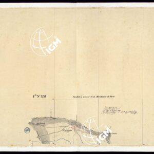 TABLEAU D'ASSEMBLAGE DE CARTE DES BASSINS INONDABLES DU RHONE ET DU GUIERS RELATIVE AUX LIGNES LATERALES LEVEE ET DESSINEE A' L'ECHELLE D'UN 5.000 ME PAR LES CAP. NES DU GENIE CIVIL MELANO ET BAGETTI - FOGLIO XXI.