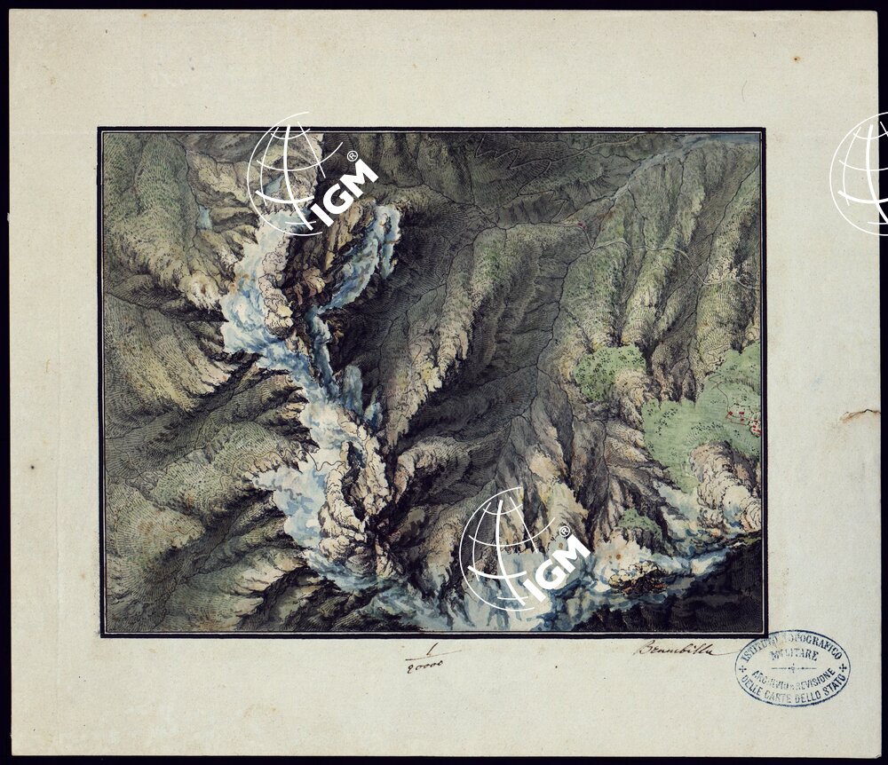 TRE MODELLI DI TOPOGRAFIA IN ACQUERELLO DEL CELEBERE TOPOGRAFO BRAMBILLA CAV. VITTORIO 2 ALLA SCALA DI 1:20.000 ED 1 A QUELLA DEL 40.000. - DISEGNO 2.