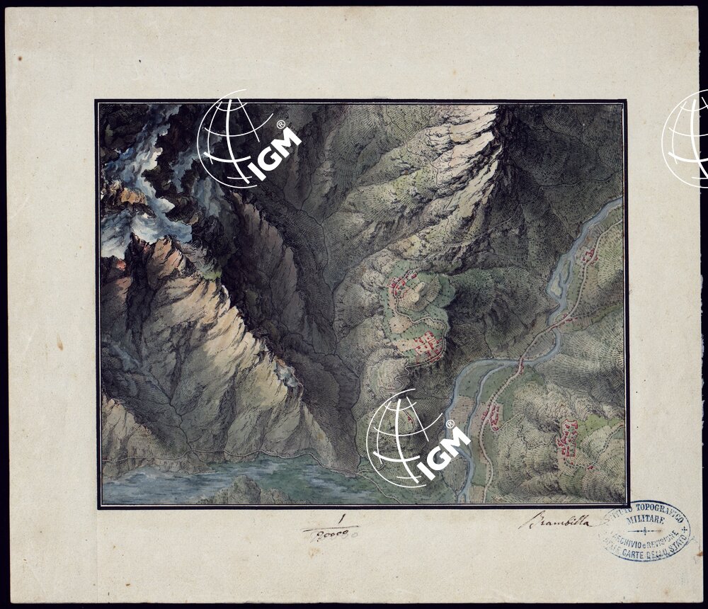TRE MODELLI DI TOPOGRAFIA IN ACQUERELLO DEL CELEBERE TOPOGRAFO BRAMBILLA CAV. VITTORIO 2 ALLA SCALA DI 1:20.000 ED 1 A QUELLA DEL 40.000. - DISEGNO 3.