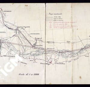 PLAN  DU COURS DE L'ISERE ENTRE ALBERT VILLE ET LE FORT DE BARREAUX AVEC LE TRACE' DU LIT ARTIFICIEL.