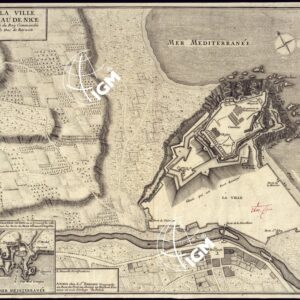 PLAN DE LA VILLE ET CHATEAU DE NICE ASSIEGE' PAR L'ARMEE DU ROY COMMANDEE PAR MONSEIGNEUR LE DUC DE BARWICK.