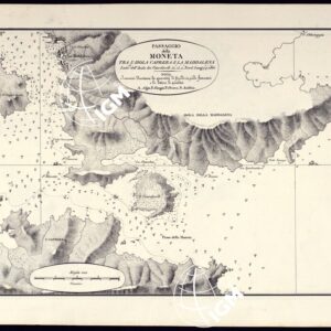 PORTOLANO DELLA SARDEGNA - CARTA IDROGRAFICA DELLA SARDEGNA LEVATA DAL CAVALIERE GIUSEPPE ALBINI CAPITANO DI VASCELLO NELLA MARINA DI S.M. SARDA - PASSAGGIO DELLA MONETA TRA L'ISOLA CAPRERA E LA MADDALENA TAVOLA XII.