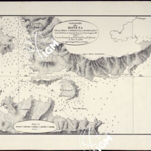 PORTOLANO DELLA SARDEGNA - CARTA IDROGRAFICA DELLA SARDEGNA LEVATA DAL CAVALIERE GIUSEPPE ALBINI CAPITANO DI VASCELLO NELLA MARINA DI S.M. SARDA - PASSAGGIO DELLA MONETA TRA L'ISOLA CAPRERA E LA MADDALENA TAVOLA XII.