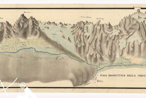 PLAN DE LA VALLEE DE VENT ET DE CELLE DE FERRET DANS LE DUCHE' D'AOSTE DE COURMAYEUR - PIANO PROSPETTICO DELLA CRESTA DELLE ALPI DAL MONTE DELL'ALLEE BLANCHE SINO AL COLLE DI FERRET