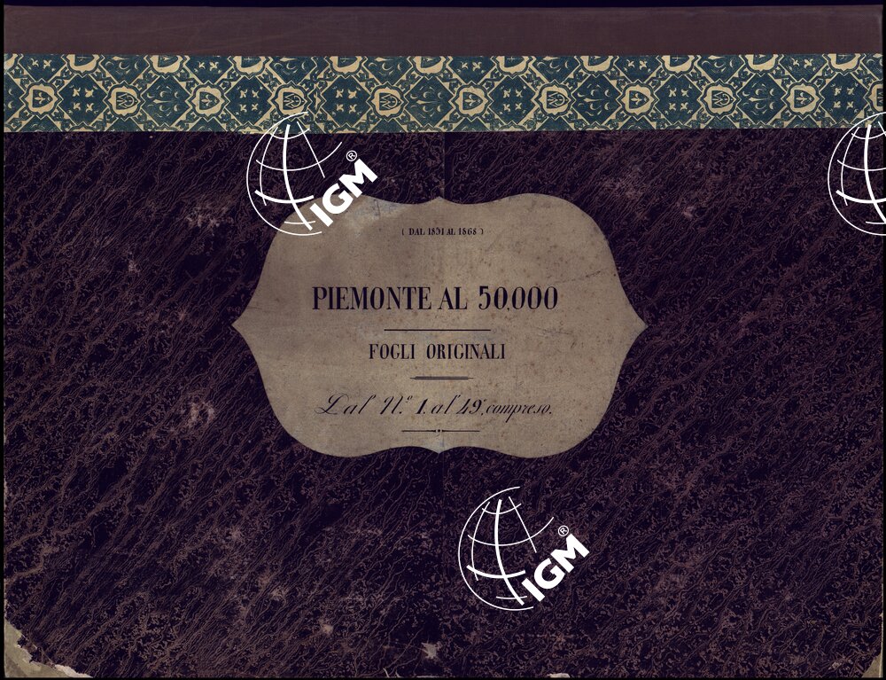 CARTA TOPOGRAFICA DEGLI STATI IN TERRAFERMA DI S.M. IL RE DI SARDEGNA ALLA SCALA DI 1 A 50.000 OPERA DEL CORPO REALE DELLO STATO MAGGIORE - PIEMONTE AL 50.000 FOGLI ORIGINALI dal N°1 al 49° COMPRESO COPERTINA