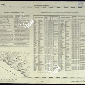 CARTA TOPOGRAFICA DEGLI STATI IN TERRAFERMA DI S.M. IL RE DI SARDEGNA ALLA SCALA DI 1 A 50.000 OPERA DEL CORPO REALE DELLO STATO MAGGIORE - FOGLIO N°III - VEVEY + CENNI SULLA COSTR. DELLA CARTA POSIZ. GEOGR. ALTITUDINE DEI PRINCIPALI TRIGONOMETRICI