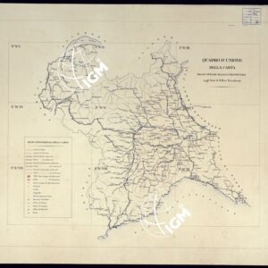 CARTA delle STRADE NEGLI STATI DI SUA MAESTA' IN TERRAFERMA PER USO DELL'ECCELL.MO CONSIGLIO SUPERIORE D'ACQUE E STRADE RIDOTTA DALLA GRAN CARTA TOPOGRAFICA DI RECENTE FORMATA DAL REAL CORPO DI STATO MAGGIORE GENERALE - QUADRO D'UNIONE.