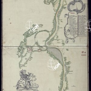 PIANO DEL REAL CASTELLO, E CITTA' DI MONCALIERI DOVE PUR SI VEDANO LE CORRUSIONI DEL FIUME PO' NEL TERRITORIO DELLA CITTA, E PARTE DELLA MONTAGNA CON DIVERSE FONTI, STRADE BORGHI, LASCITI, E CASSINE, CON UNA PORZIONE DEL FIUME NUNE, IL TUTTO REGOLARE.