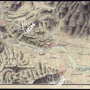 PLAN GEOMETRIQUE DES ENVIRONS DE L'ANCIEN FORT DE BARD DUCHE' D'AOSTA. LEVE SUR UN RAYON DE 2.600 METRES A'L'EHCELLE DE 1:5.000 PAR M. BASSO DESSINATEUR A' L'ETAT MAJOR GENERAL L'AN 1819.FOGLIO 4.