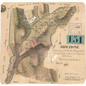 PARTE 2° DEL OLTRE PO' CHE COMPRENDE PARTE DEL CORSO DELLA STAFFORA VERSO VARZI E PARTE DI QUELLA DELLA TREBBIA ROBBIO  - RIDUZIONE FATTA DAL SIG. OCELLI DELLA MAPPA DEL TERRITORIO DI SAGLIANO ALLA QUARTA SCALA DELLA SAVOJA PROVINCIA  DI BOBBIO