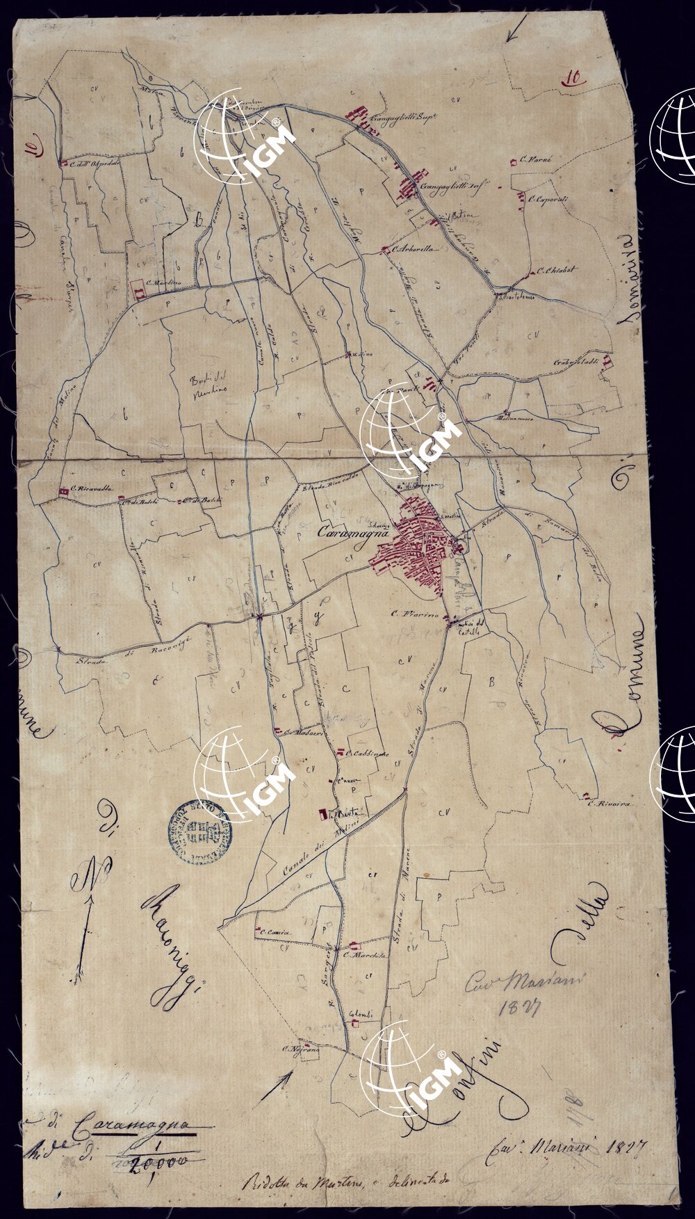 TERRITORIO COMPRESO TRA RACCONIGI, MORETTA, SAVIGLIANO, ALESSANDRIA ED IVREA - CARAMAGNA SU TELA A STACCHI.