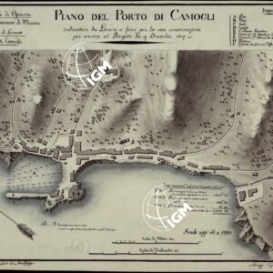 PIANO DEL PORTO DI CAMOGLI INDICATIVO DEI LAVORI A FARSI PER LA SUA CONSERVAZIONE E PER SERVIRE AL PROGETTO DEI 9 DICEMBRE 1817 - DUCATO DI GENOVA 1° DIPARTIMENTO DELLA MARINA LITTORALE DI LEVANTE PORTO DI CAMOGLI.