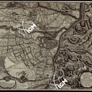 PLAN DE LA VILLE ET CITADELLE DE TURIN AVEC SES ENVIRONS DEPUIS LA VENERIE JUSQUES A MILLEFLEURS LEVEE SUR LES LIEUX DRESSE ET MIS AU JOUR PAR LE S.R.G. BAITTIEN GEOGRAPHE AVEC PIVIL DU ROY POUR DIX ANS 1708.