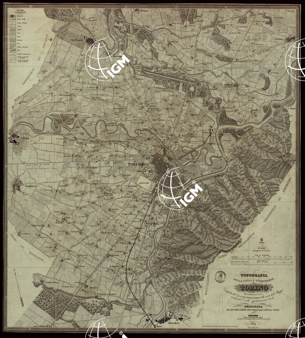 TOPOGRAFIA DELLA CITTA'E TERRITORIO DI TORINO COGLI IMMEDIATI SUOI CONTORNI, COMPILATA DAL GEOMETRA ANTONIO RABBINI COLLA SCORTA DELLE MAPPE TERRITORIALI E DELLE PERLUSTRAZIONI. DEDICATA ALL'INCLITO CORPODECURIONALE DI ESSA CITTA'.