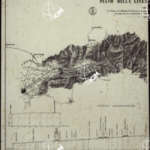 STRADA FERRATA DA GENOVA A TORINO PIANO DELLA LINEA DA NOVI A GENOVA INDICANTE 1°IL NUMERO, 2° LE STAZIONI E FERMATE 3° IL LIMITI DEI TERRERRITO ATTRAVERSATI 4° IL MODO IN CUI SI ATTRAVERSANO LE COMUNICAZIONI ESISTENTI ED I CORSI D'ACQUA.
