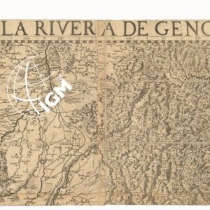 CARTA DE LA RIVERA DE GENOVA CON SUS VERDADEROS CONFINES Y CAMINOS TOPOGRAPHIA DE LA LIGURIA DEDICADA A LCELL.MO SENOR CONDE DE MELGAR GOVERNADORY CAPITAN GENERAL DEL ESTADO DE MILAN POR D. JOSEPH CHAFRION ING. DEL EX QHIZOY DEL MDCLXXXV - FOGLIO 1