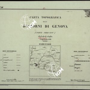 CARTA TOPOGRAFICA DEI DINTORNI DI GENOVA (PARTE NORD-EST) ALLA SCALA DI 1 al 9450 LITOGRAFIZZATA NEL 1851 - Fog. N.°10. - QUADRO D'UNIONE E SEGNI CONVENZIONALI.