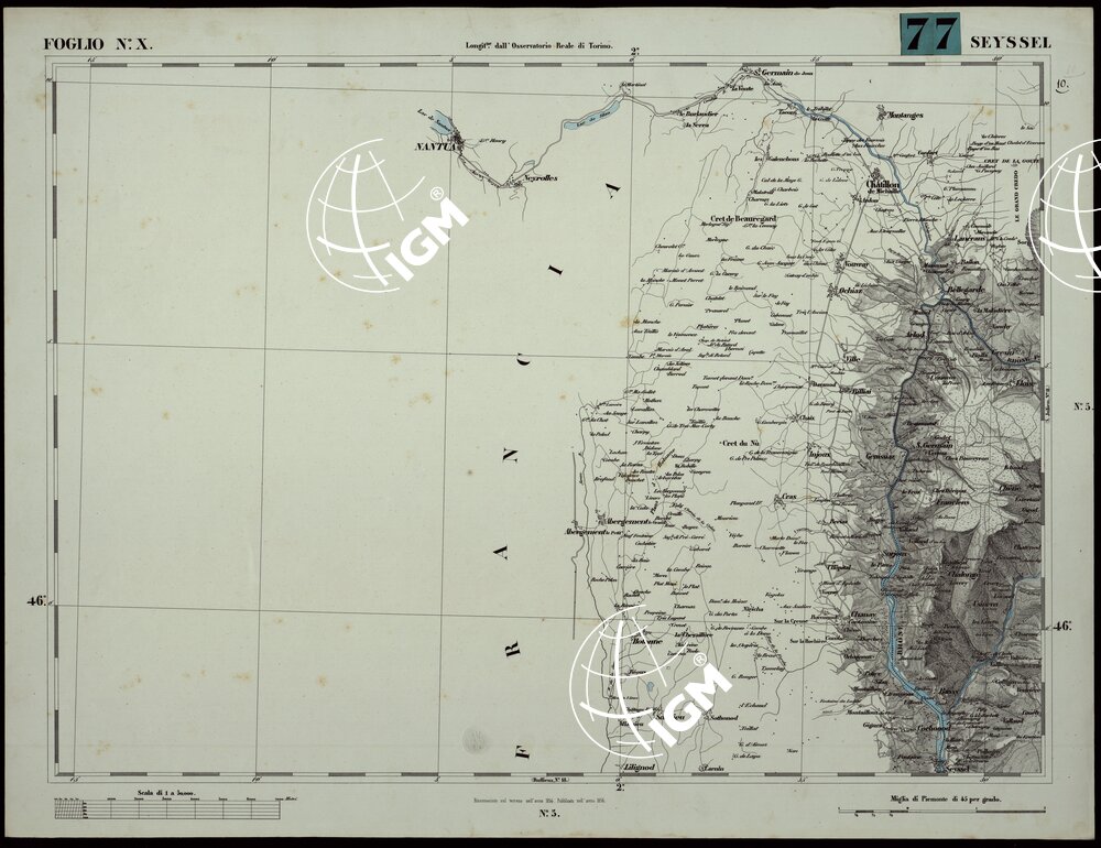 CARTA TOPOGRAFICA DEGLI STATI IN TERRAFERMA DI S.M. IL RE DI SARDEGNA ALLA SCALA DI 1A 50.000. OPERA DEL CORPO REALE DELLO STATO MAGGIORE - FOGLIO N.°X SEYSSEL
