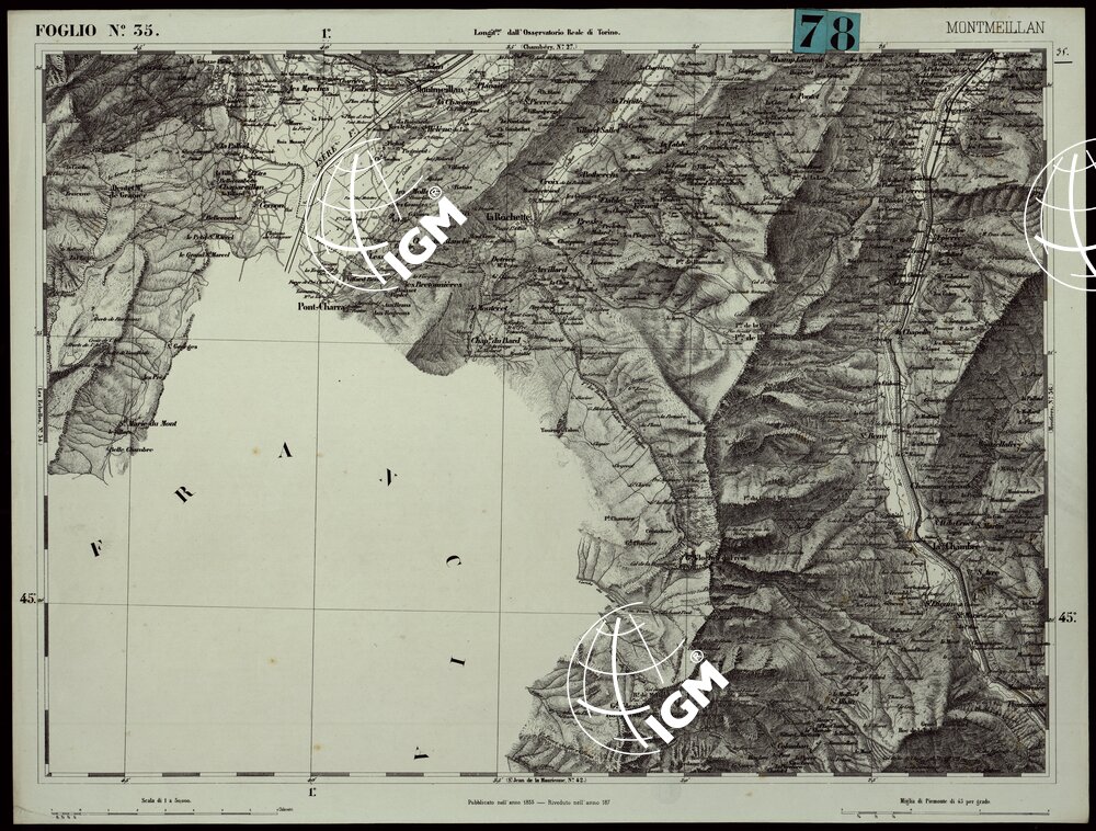 CARTA TOPOGRAFICA DEGLI STATI IN TERRAFERMA DI S.M. IL RE DI SARDEGNA ALLA SCALA DI 1.A 50.000. OPERA DEL CORPO REALE DELLO STATO MAGGIORE - FOGLIO N.°35. MONTMEILLAN