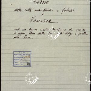 PLAN DER SEE-STADT ADT UND FESTUNG VENEDIG SAMMT HREN LAGUNEN UND DEM DIESE UMGEBEN DEN FESTEN LANDE VON DER MUNDUNG DER ETSCHRIS ZU JENER DER PIAVE. + CENNI SULLA COSTRUZIONE DELLA CARTA ANNO 1849
