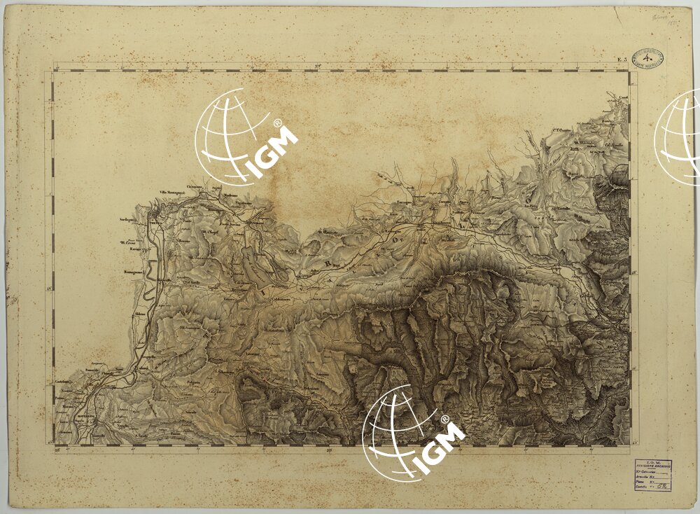 CARTA TOPOGRAFICA DEL REGNO LOMBARDO-VENETO COSTRUTTA SOPRA MISURE ASTRONOMICO-TRIGONOMETRICHE ED INCISA A MILANO NELL'ISTITUTO GEOGRAFICO MILITARE DELL'I.R. STATO MAGGIORE GENERALE AUSTRIACO - E3