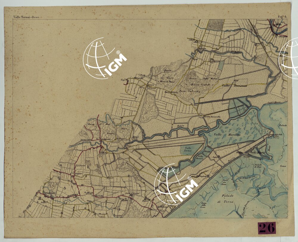 CARTA TOPOGRAFICA DELLA LAGUNA DI VENEZIA SCALA DI 1 A 20.000 - FOG. 4 VALLE TERNAIA-DESE