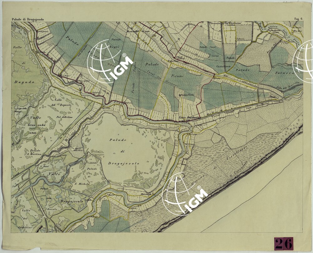 CARTA TOPOGRAFICA DELLA LAGUNA DI VENEZIA SCALA DI 1 A 20.000 - FOG. 6 PALUDE DI DRAGOJESOLO