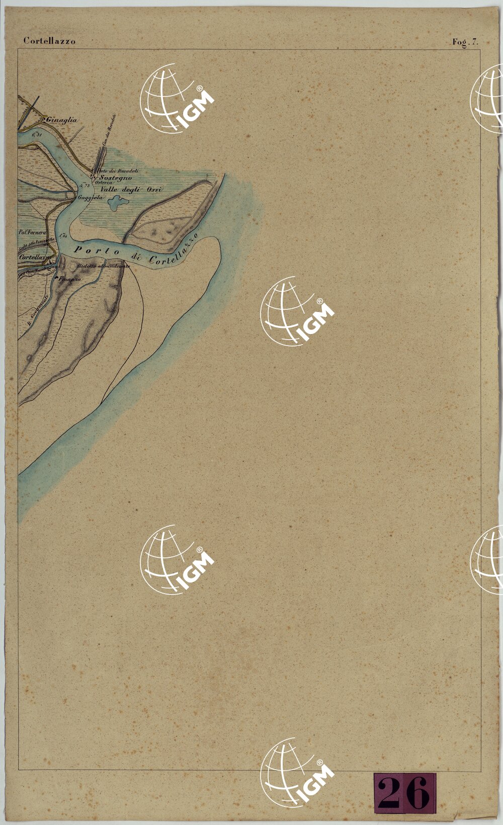 CARTA TOPOGRAFICA DELLA LAGUNA DI VENEZIA SCALA DI 1 A 20.000 - FOG. 7 CORTELLAZZO