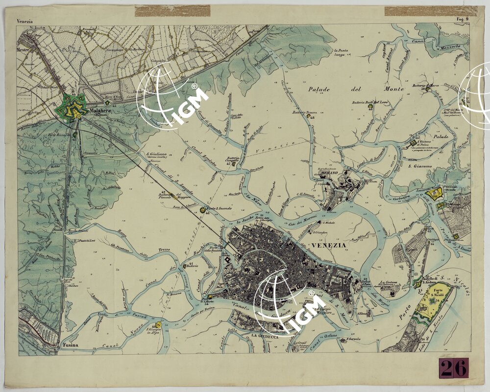 CARTA TOPOGRAFICA DELLA LAGUNA DI VENEZIA SCALA DI 1 A 20.000 - FOG. 9 VENEZIA