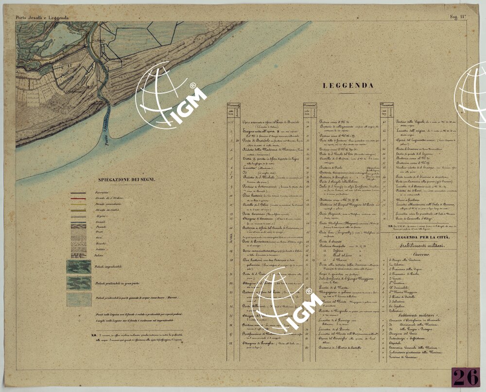 CARTA TOPOGRAFICA DELLA LAGUNA DI VENEZIA SCALA DI 1 A 20.000 - FOG. 11 PORTO IESOLO E LEGGENDA