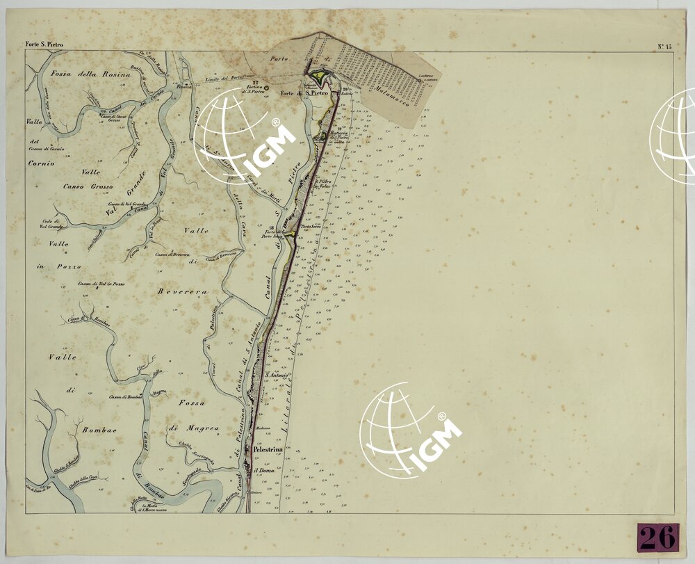 CARTA TOPOGRAFICA DELLA LAGUNA DI VENEZIA SCALA DI 1 A 20.000 - FOG. 15 FORTE SAN PIETRO