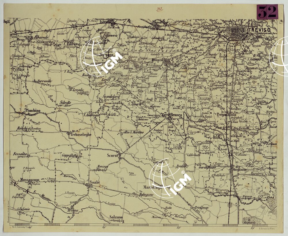 TOPOGRAFIA DELLA PROVINCIA DI TREVISO PER OPERA DELL'ING. ARCH. CIV. D'AGOSTINO CASSINIS MEDIANTE LA FOTOGRAFIA DALLA CARTE DELL'ISTITUTO GEOG. MILIT. DI VIENNA TRADOTTA IN SCALA DI 1 43,200 E RETTIFICATA SECONDO LE VARIAZIONI AVVENUTE FINO AL 1876.