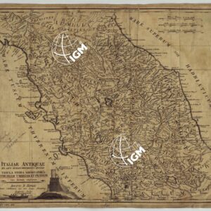 ITALIAE ANTIQUAE EX AEVI ROMANI MONUMENTIS ERUTAE TABULA PRIMA GEOGRAPHICA ETRURIAM UMBRIAM ET PICENUM CUM FINITIMIS COMPLECTENS AUCTOR B. BORGHI ETRUSCAE CORTONENSIS, NEC NON REGIAE FLORENTINAE ACADEMIAE SOCIUS
MDCCLXXXIII AUGUST: COSTA SCULPIST, SENI