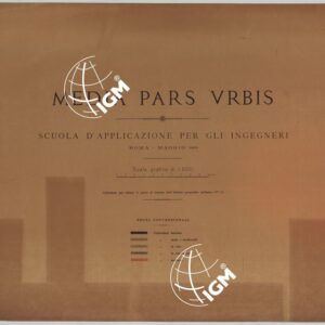 R. ACCADEMIA DEI LINCEI. PROF. VINCENZO REINA MEDIA PARS VRBIS RILIEVO PLANIMETRICO ED ALTIMETRICO ESEGUITO DAGLI ALLIEVI DELLA SCUOLA D'APPLICAZIONE PER GLI INGEGNERI IN ROMA COLLA GUIDA DEL PROF. U. BARBIERI DELL'ING. C. CASSINIS. ROMA.