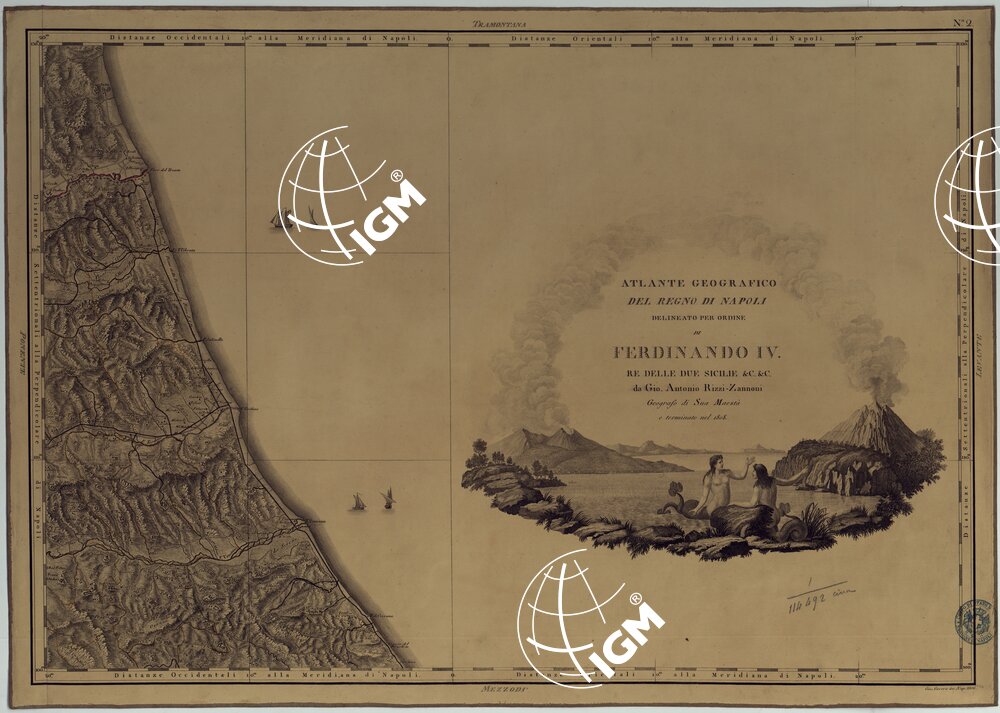 ATLANTE GEOGRAFICO DEL REGNO DI NAPOLI DELINEATO PER ORDINE DI FERDINANDO IV RE DELLE DUE SICILIE &C., &C., DA GIO. ANTONIO RIZZI ZANNONI GEOGRAFO DI SUA MAESTA' E TERMINATO NEL 1808 - TAVOLA 2.