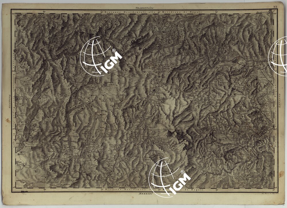 ATLANTE GEOGRAFICO DEL REGNO DI NAPOLI DELINEATO PER ORDINE DI FERDINANDO IV RE DELLE DUE SICILIE &C., &C., DA GIO. ANTONIO RIZZI ZANNONI GEOGRAFO DI SUA MAESTA' E TERMINATO NEL 1808 - TAVOLA 1.